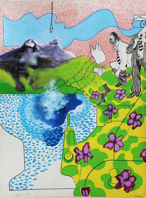 Dessin popart 02 (Popart tegning 02) 55x72, acryl, collage på karton, Castano Primo 1973