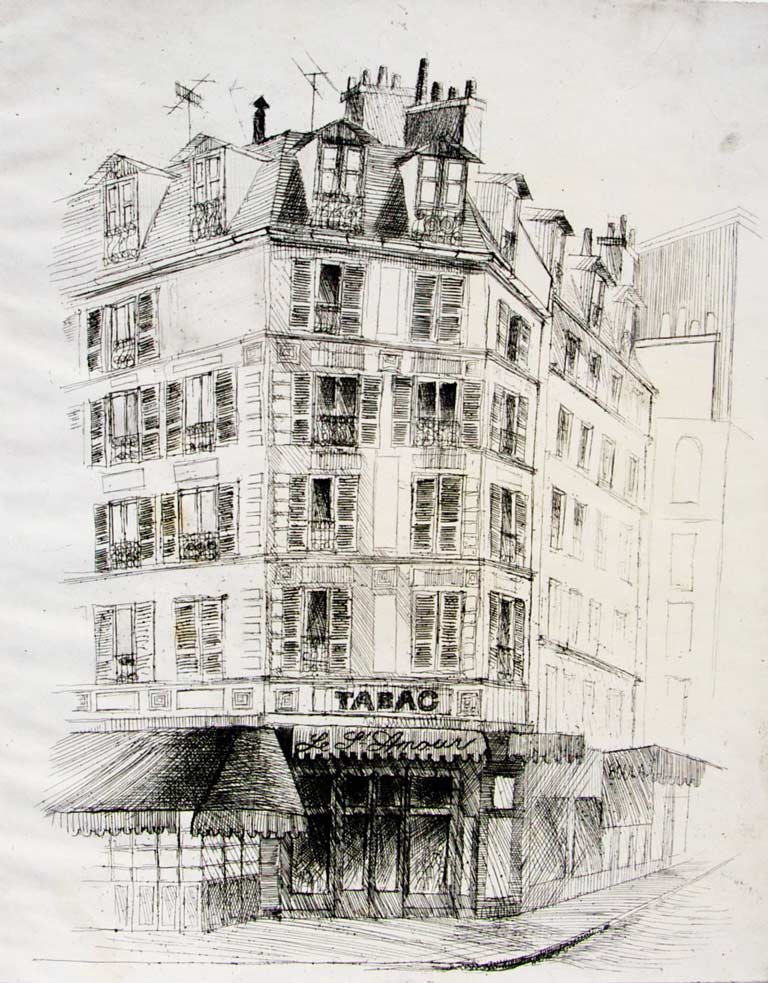 Tabac (Tobakhandel i Paris) 25x34, radering. Paris 1963
