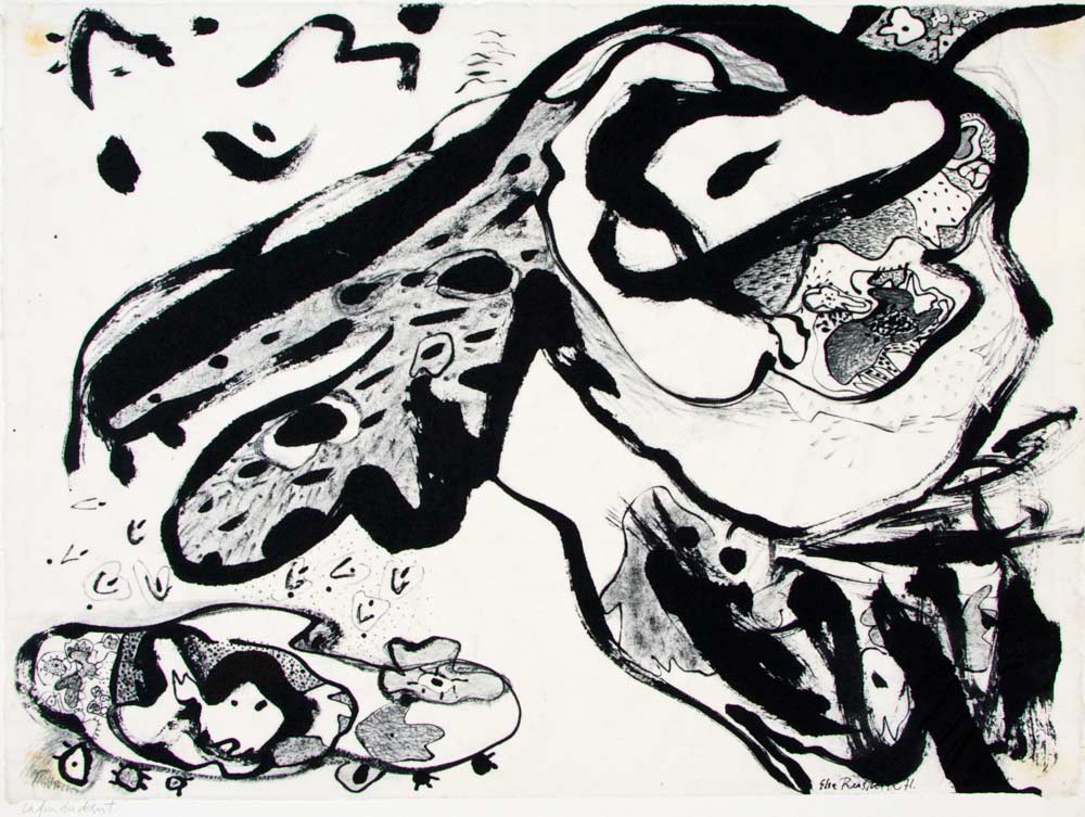 Le fin du desert (Ørkenens ende) 64x48, akvarel på japansk papir. Bruxelles 1971	 ・・➣  Batik i sort/hvid