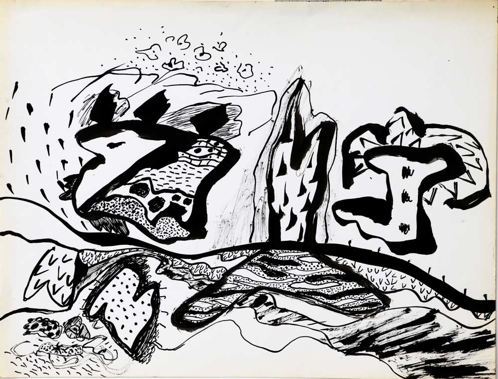 Tegning 17 sort/hvid - 32x24, tusch, acryl på papir. Bruxelles 1972