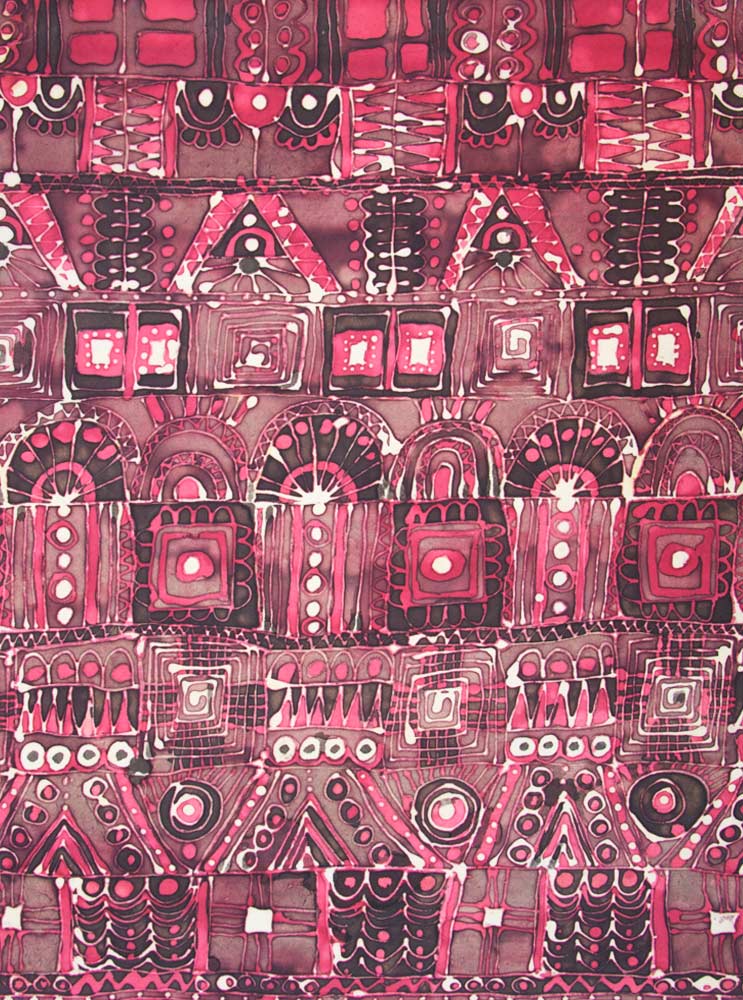 Tapis perse (Persisk tæppe) 43x61, batik på japansk papir. Bruxelles 1972  ・・➣ Forstudium til tapet, monteret i glasramme i eg.