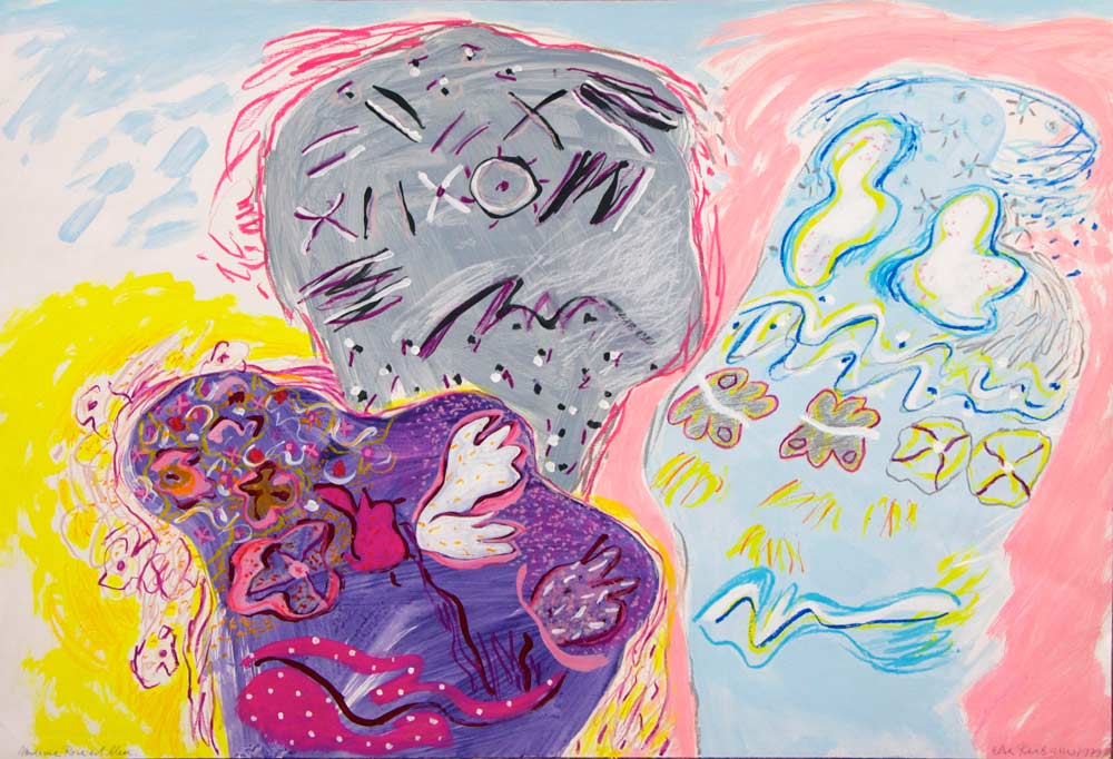 Madame rose est bleue (Den lyserøde dame er blå) 100x70, acryl, byant på papir. La Bussière 1979