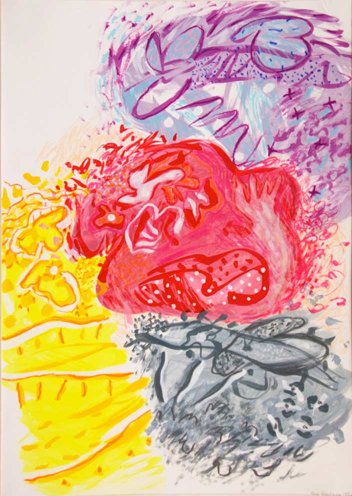 Madame rose faché (Den lyserøde dame er vred) 70x100, acryl, byant på papir. La Bussière 1980