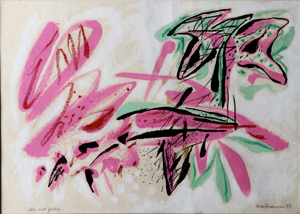 Elle et folle (Hun er skør, fjollet) 50x35, acryl på glasfiberlærred. La Bussière 1987  